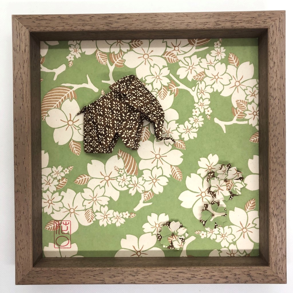 Cadre en bois Éléphant origami Vert