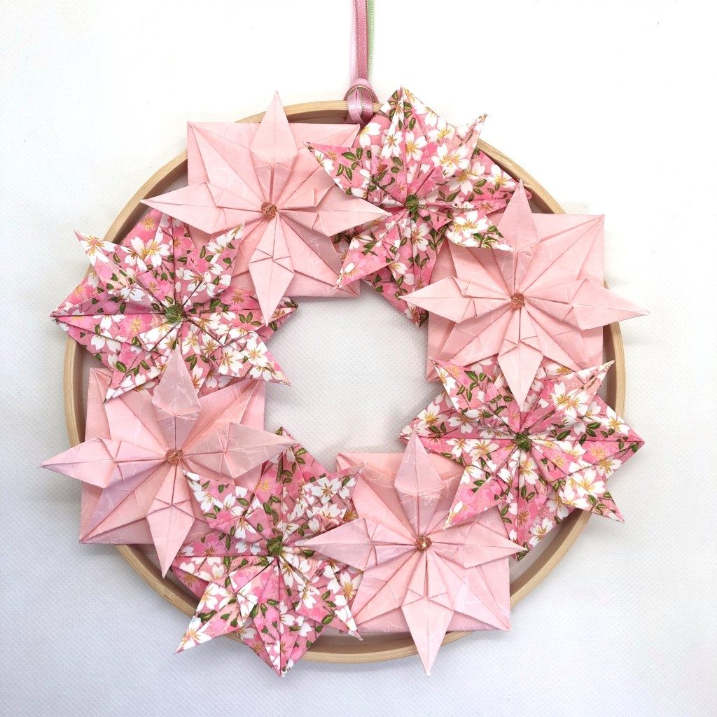 Couronne Kyoto avec pois de senteur en origami – rose