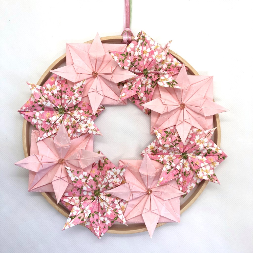 Couronne Kyoto avec pois de senteur en origami – rose