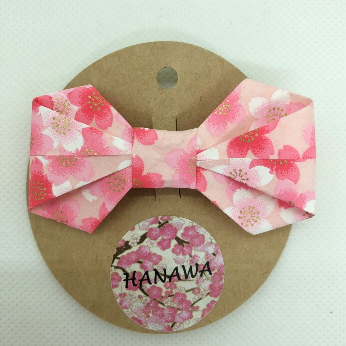 Barrette avec nœud en origami rose