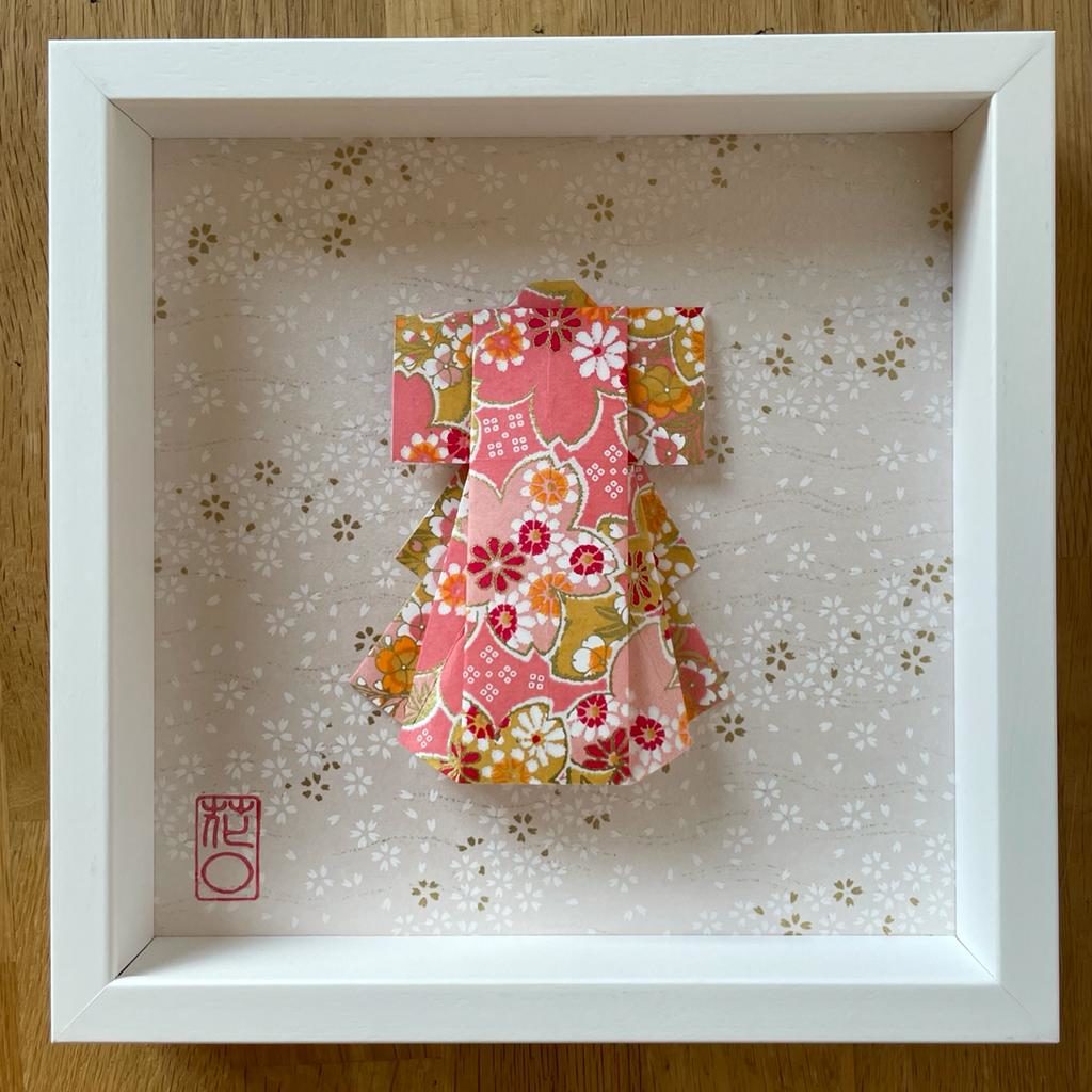 Cadre en bois Kimono origami Rose