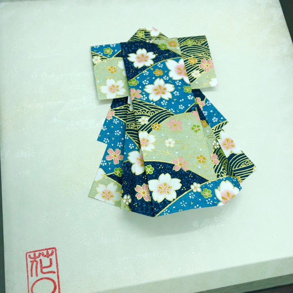 Cadre en bois Kimono origami bleu fleuri