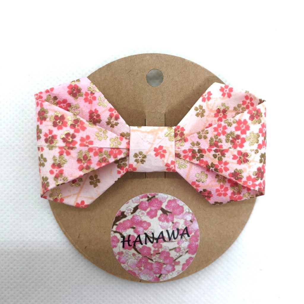 Barrette avec nœud en origami fleurs