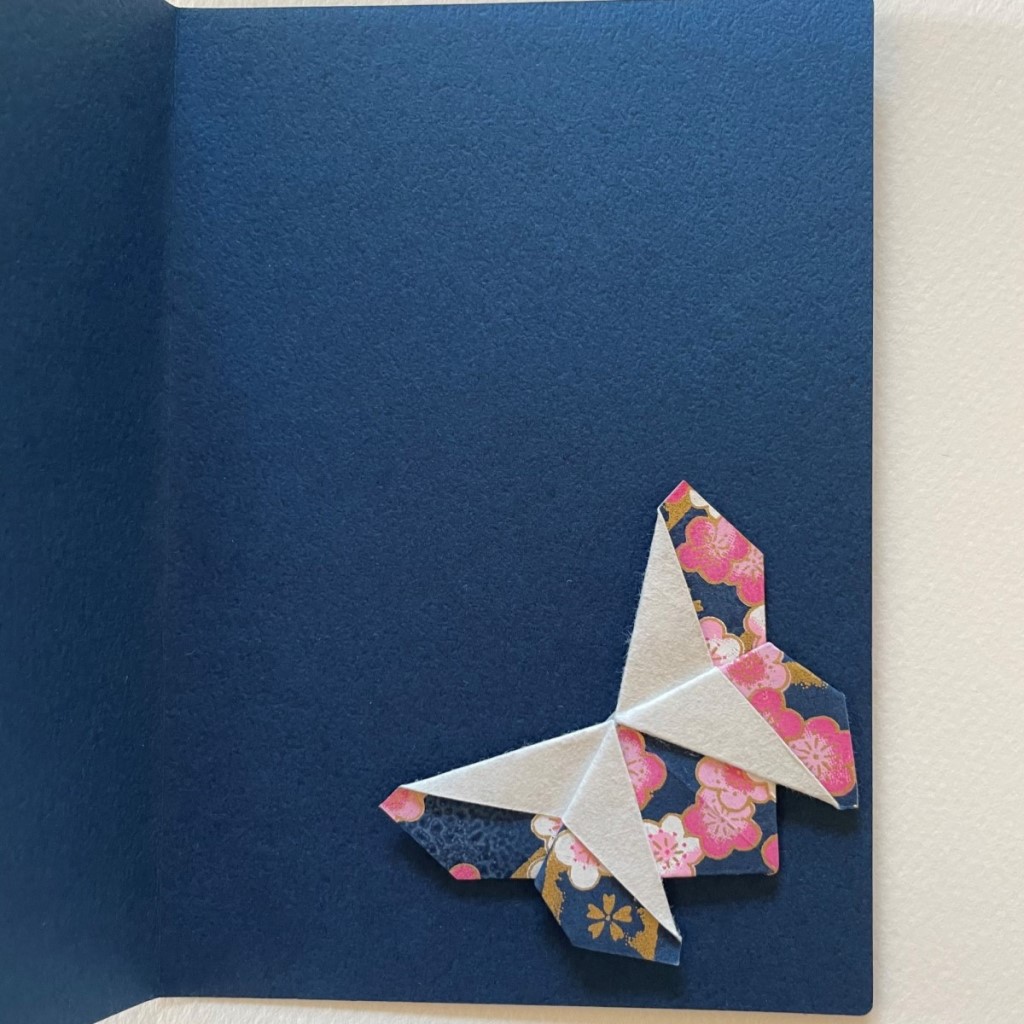 Carte de vœux + marque-page origami Papillon – Bleu marine