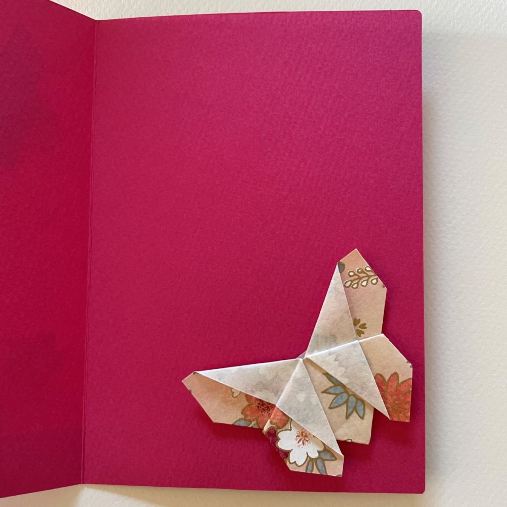 Carte de vœux + marque-page origami Papillon – Fuchsia