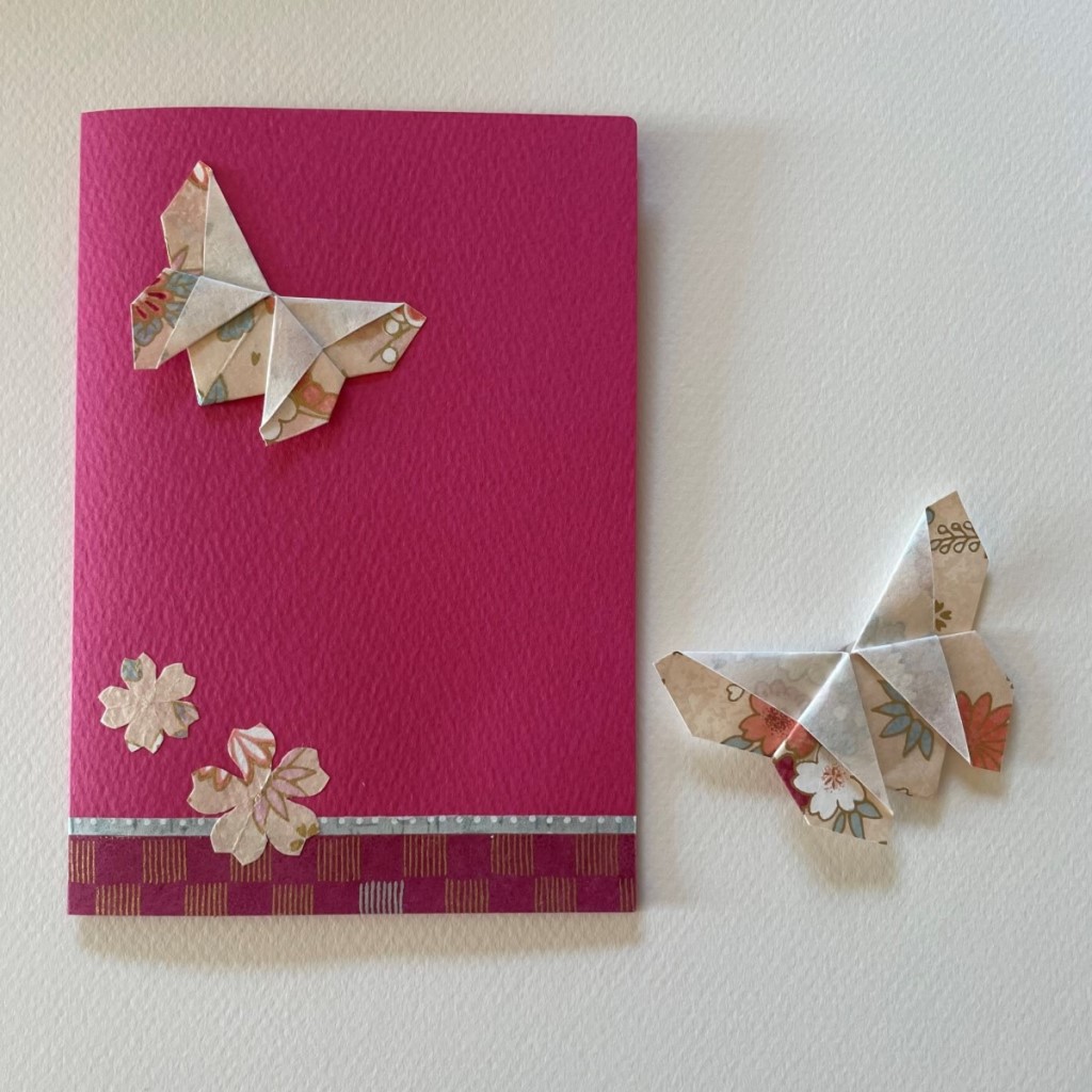 Carte de vœux + marque-page origami Papillon – Fuchsia
