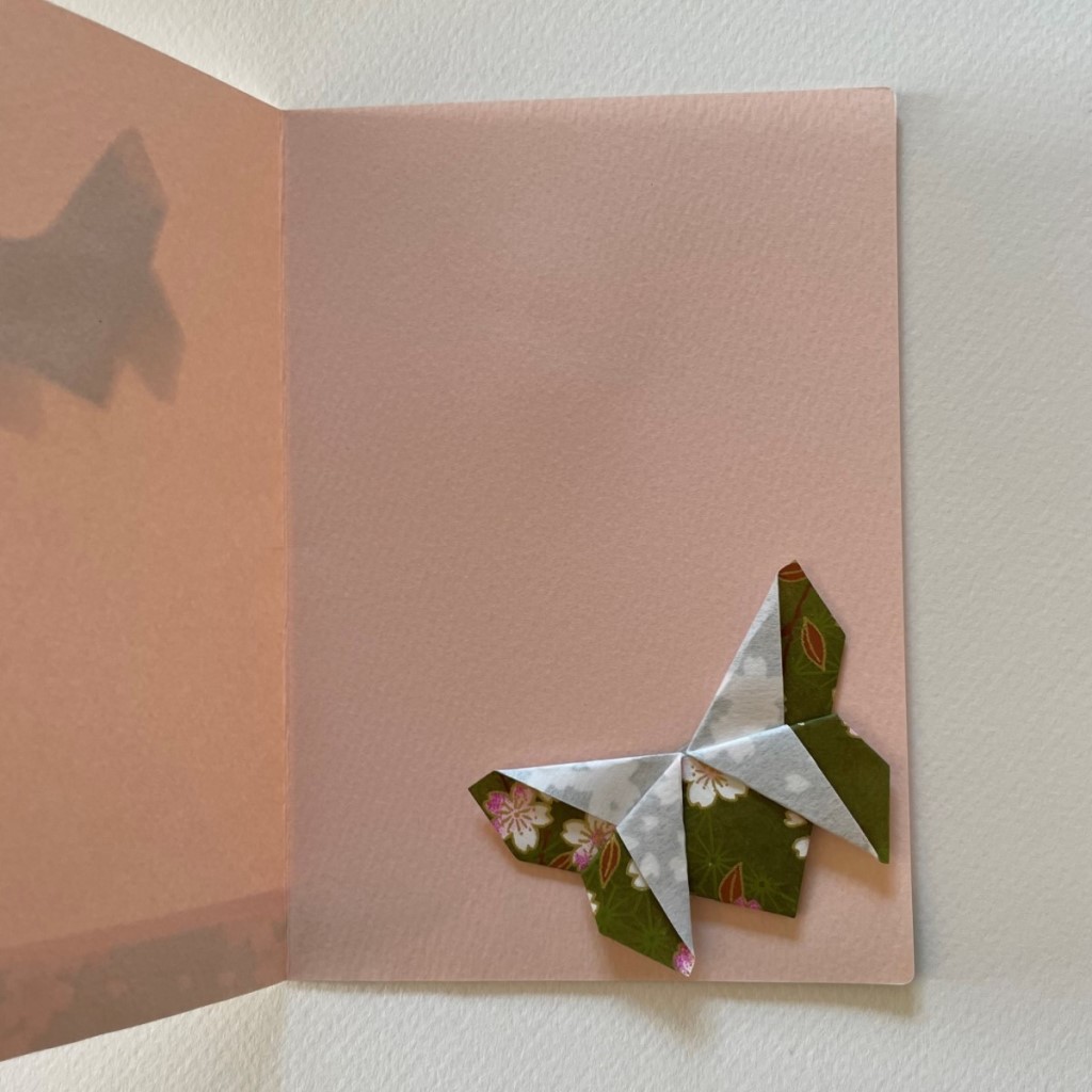 Carte de vœux + marque-page origami Papillon – Rose