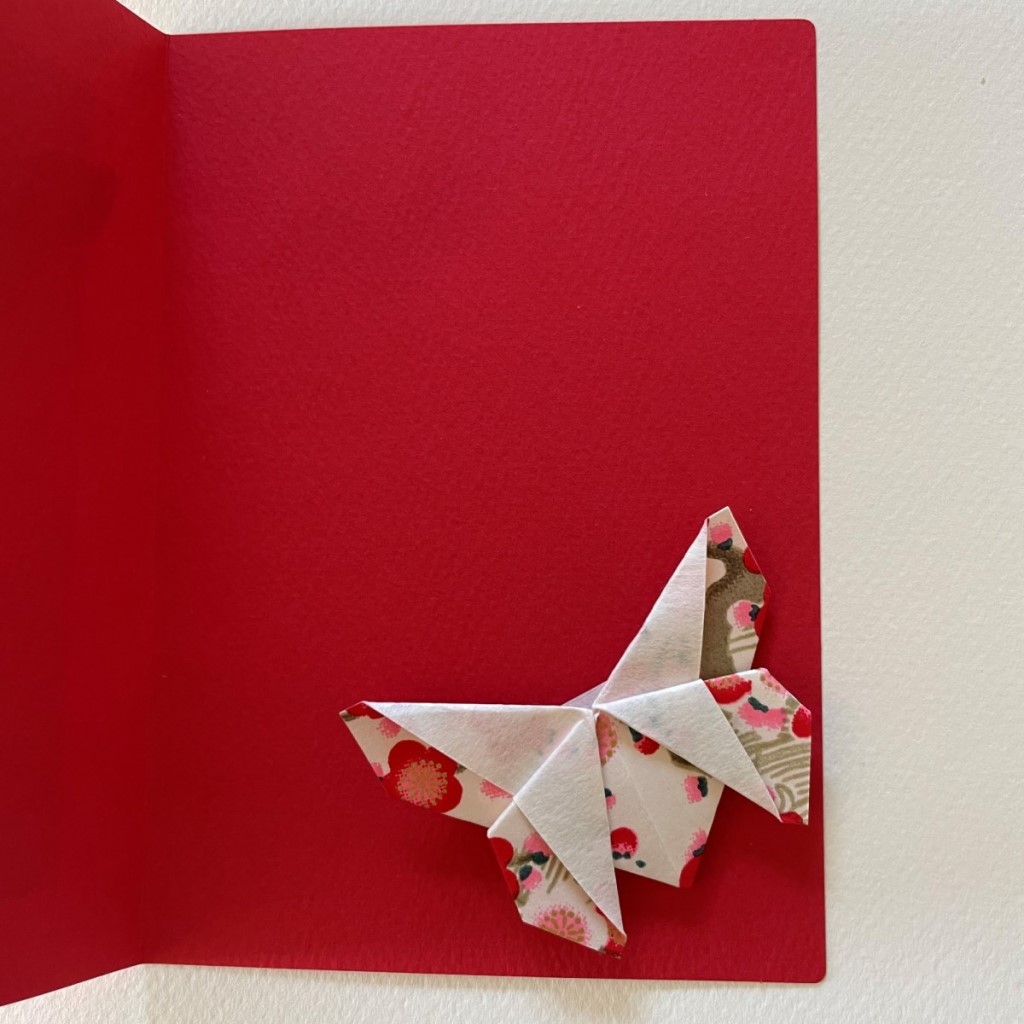 Carte de vœux + marque-page origami Papillon – Rouge