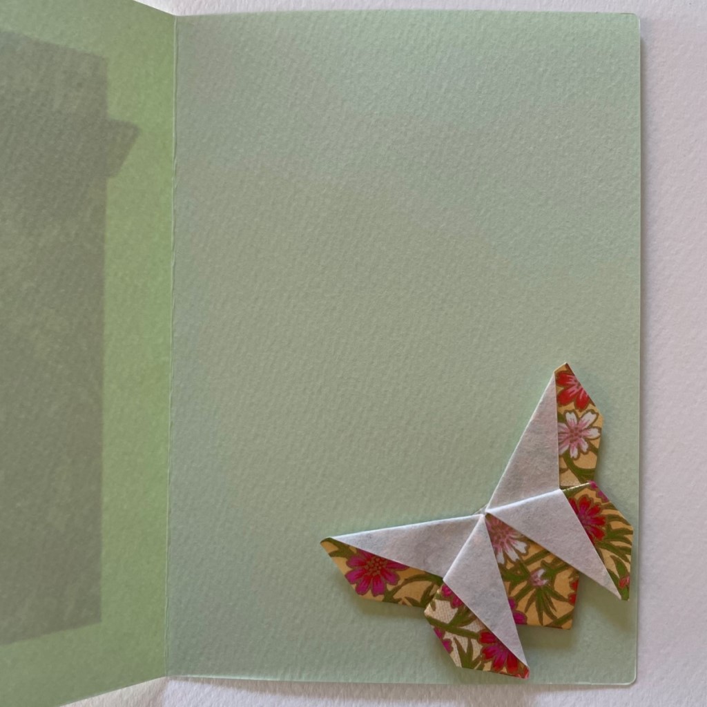 Carte de vœux + marque-page origami Papillon – Vert amande