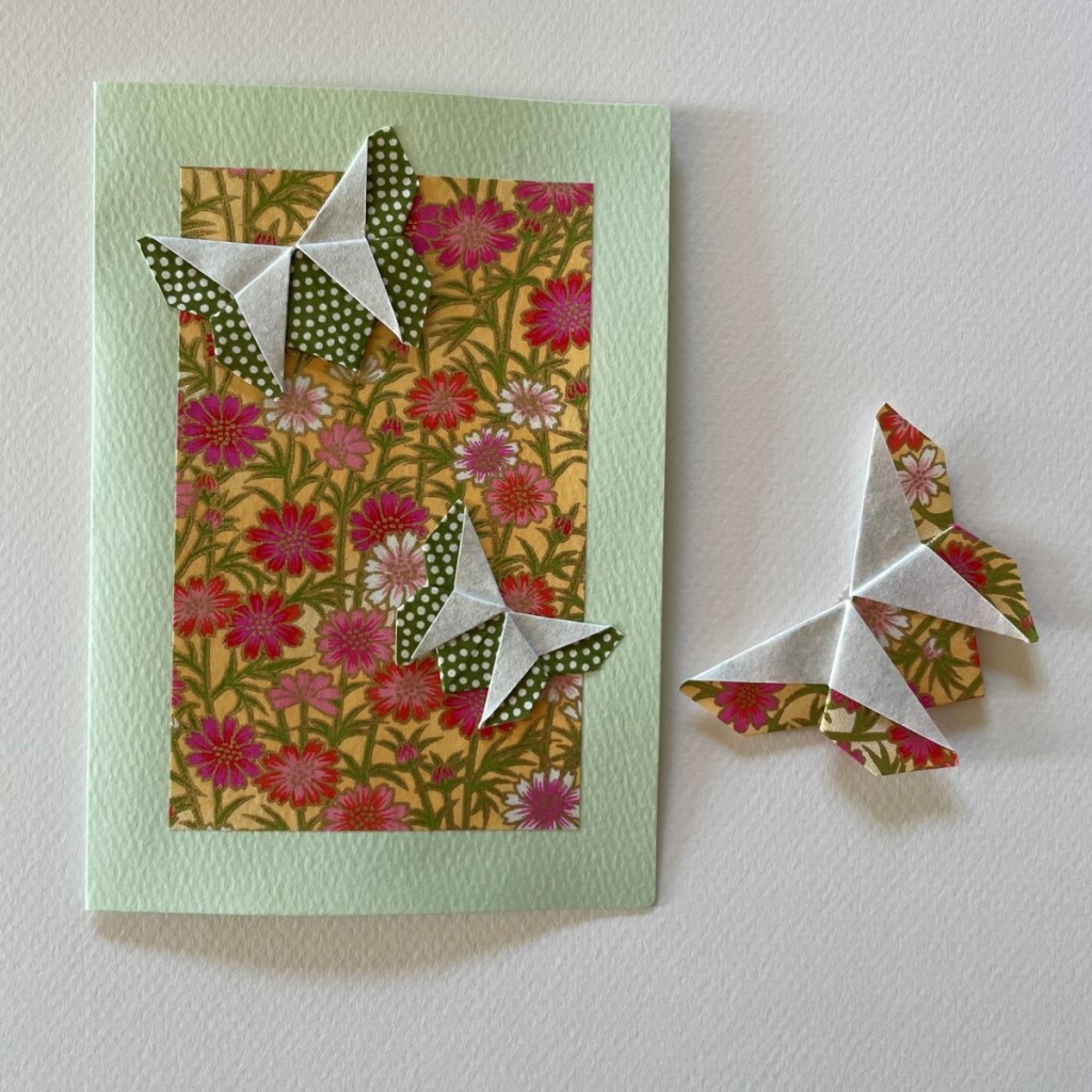 Carte de vœux + marque-page origami Papillon – Vert amande