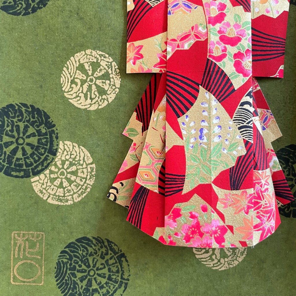 Cadre en bois naturel Kimono origami Vert