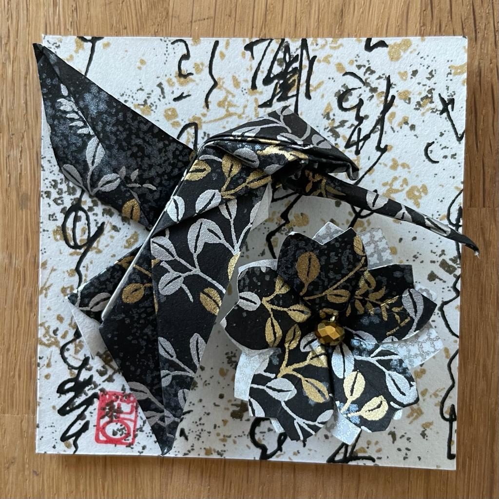 Magnets 3 en 1 : Origami Colibri et Fleur- Blanc & Noir