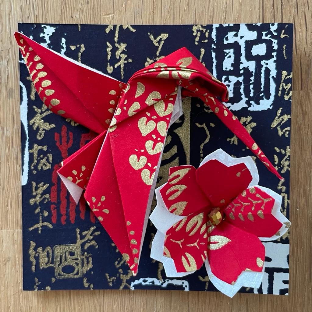 Magnets 3 en 1 : Origami Colibri et Fleur- Rouge & Noir