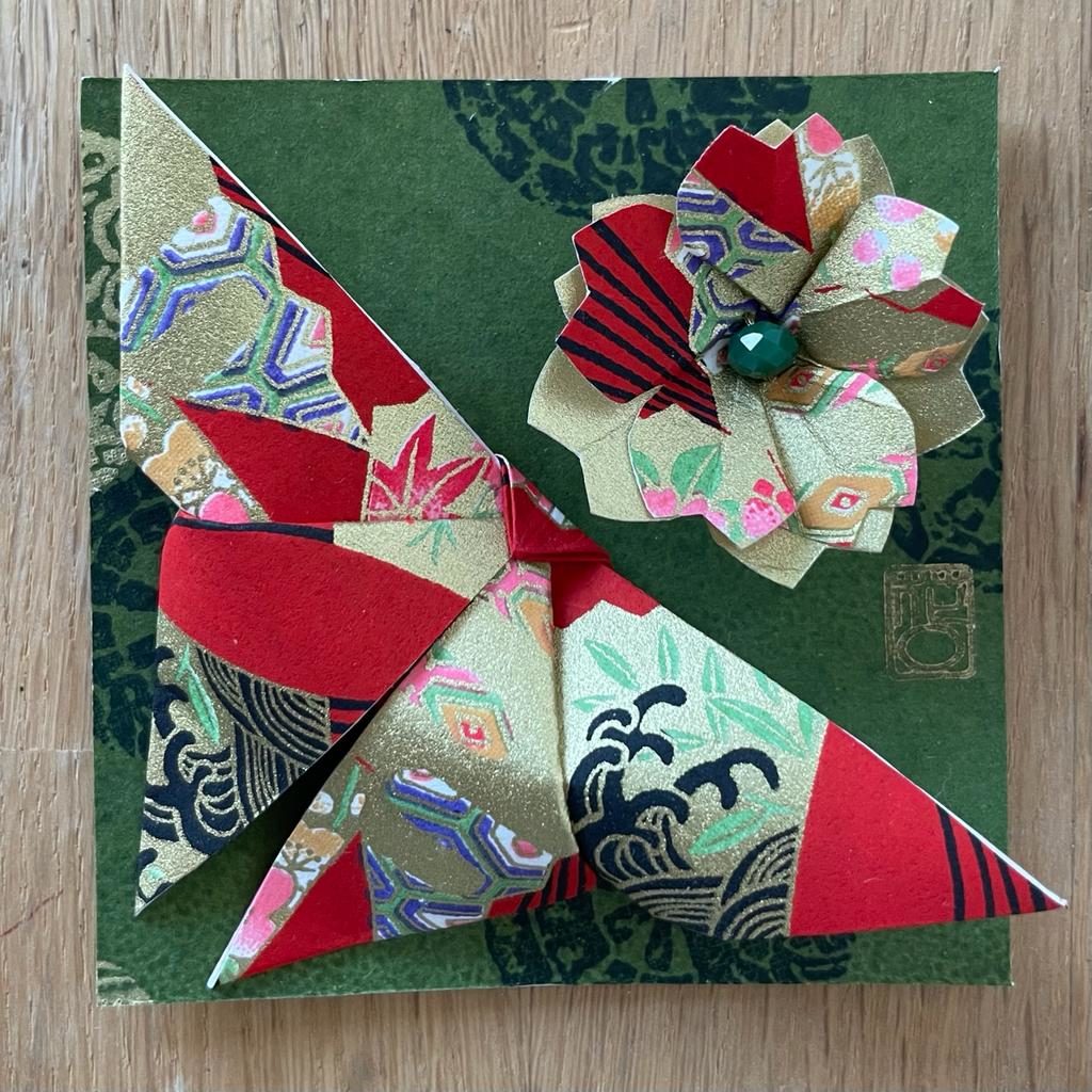 Magnets 3 en 1 : Origami Papillon et Fleur- Vert & Rouge