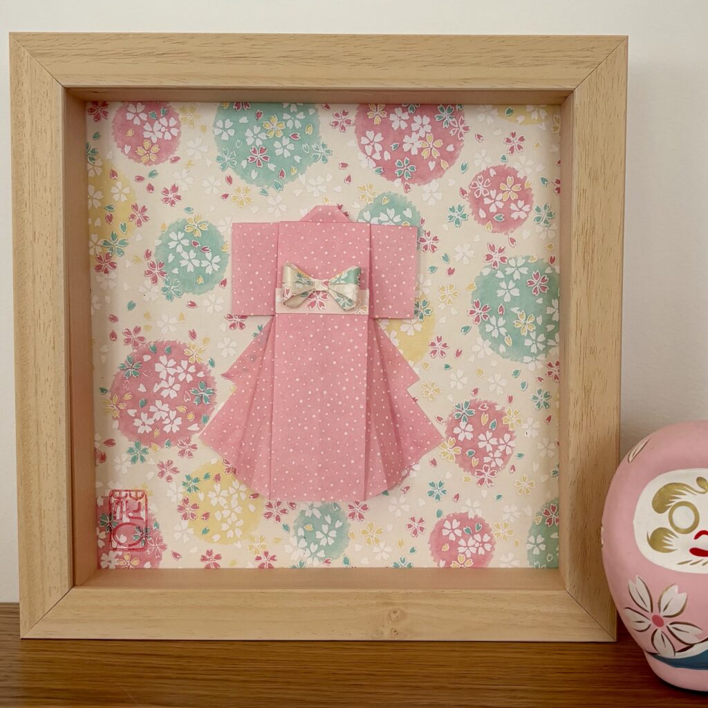 Cadre en bois Kimono origami Rose & Bleu