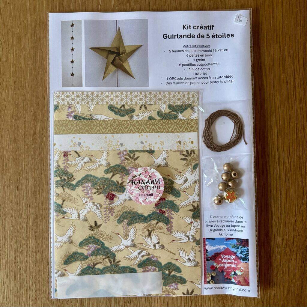 KIT Créatif Guirlande d’étoiles en origami – Doré & Blanc