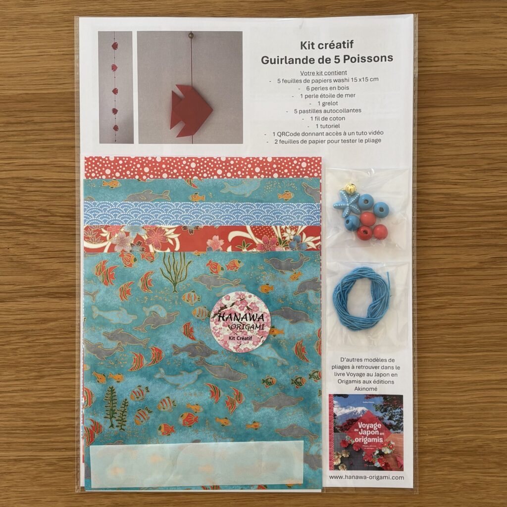KIT Créatif Guirlande de poissons en origami – Bleu & Rouge