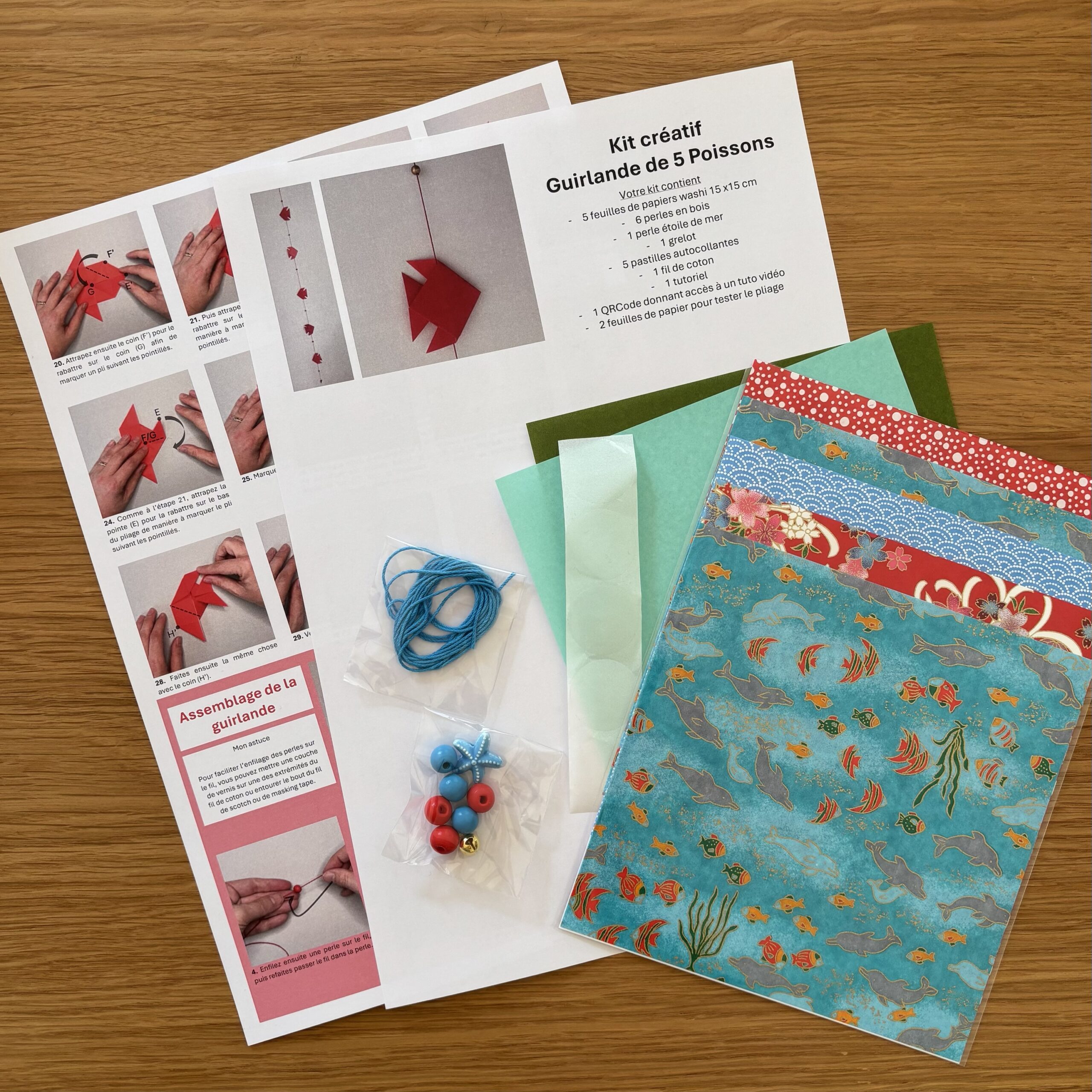 KIT Créatif Guirlande de poissons en origami - Bleu & Rouge – Image 2