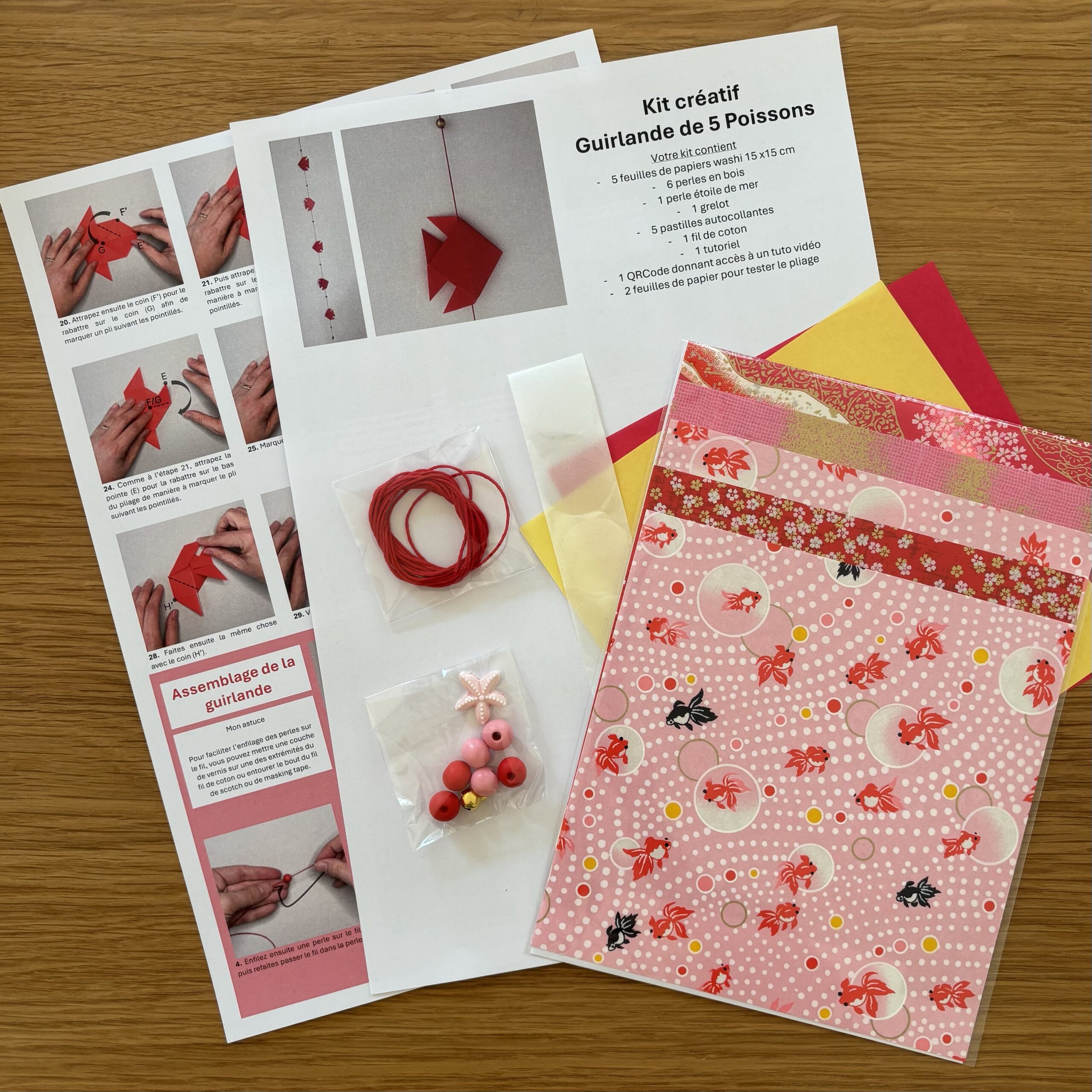 KIT Créatif Guirlande de poissons en origami - Rose & Rouge – Image 2