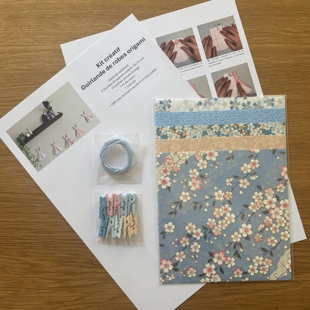 KIT Créatif Guirlande de Robes origami – Bleu et Rose