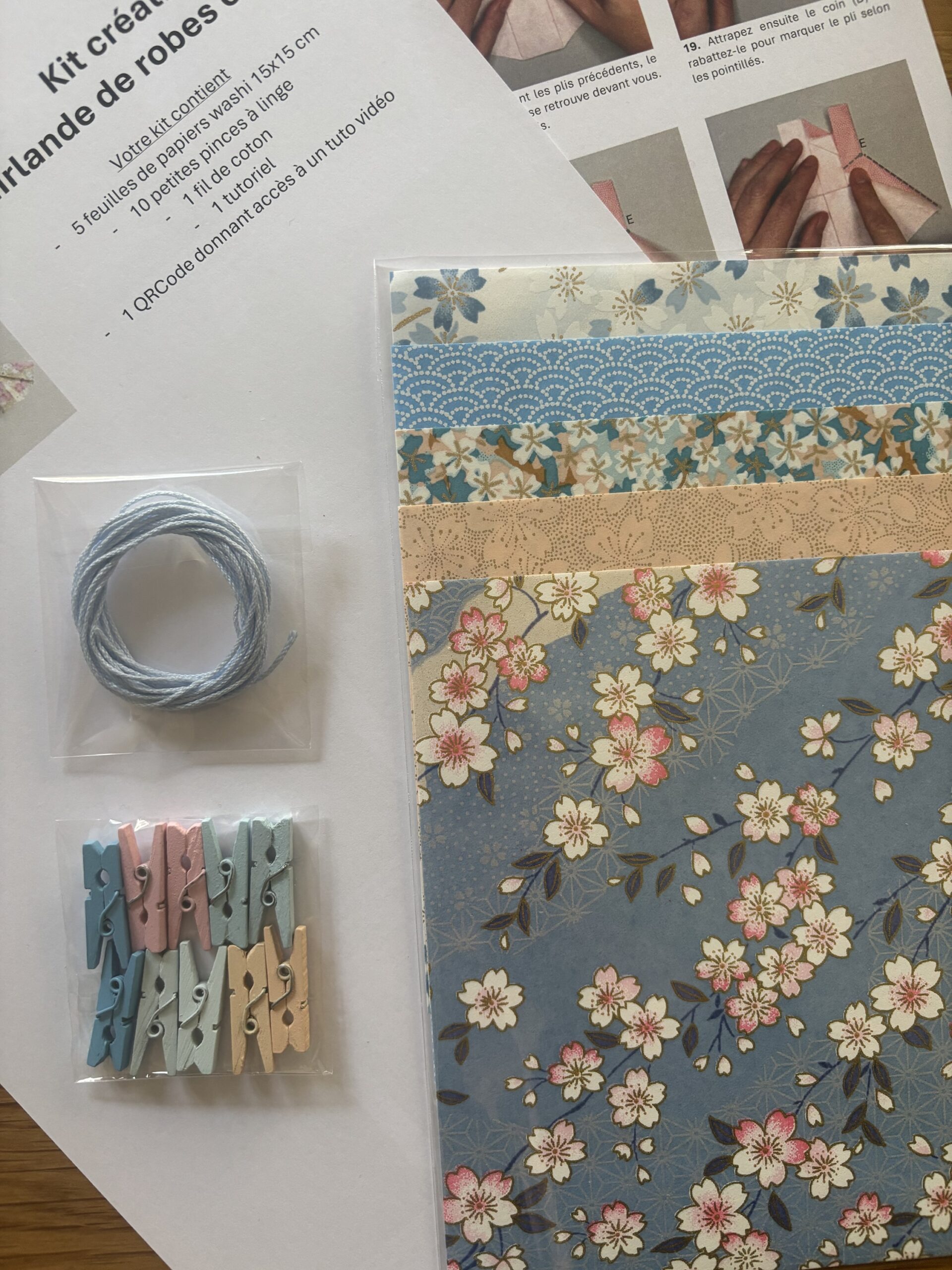 KIT Créatif Guirlande de Robes origami - Bleu et Rose – Image 2